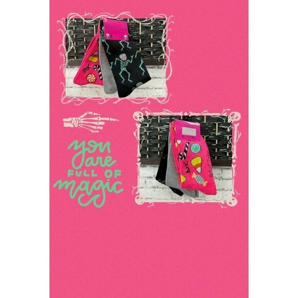 Betsey Johnson Logo 3 Pk Halloween Print Crew Socks - Picture 1 of 6